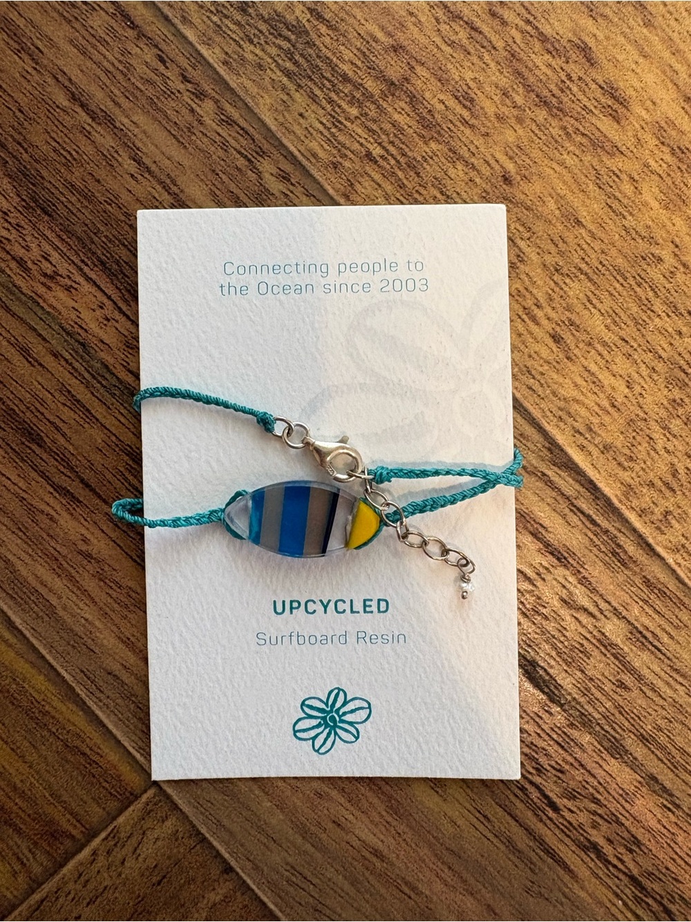 Upcycled Blue & Yellow Surfboard Resin Anklet - Outer Banks